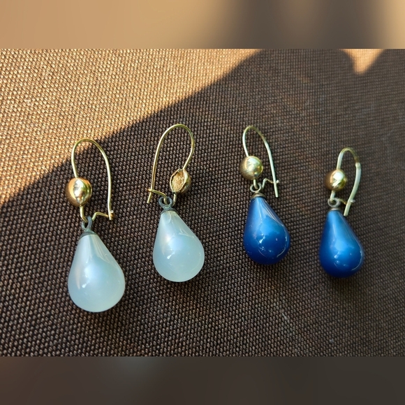 12k gold filled  blue / white moon glow drop earrings Bundle - Picture 1 of 16